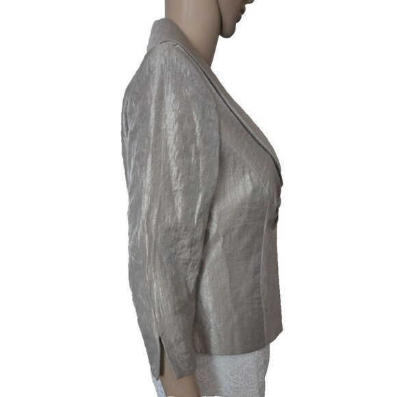 Jessica Howard Petite Beige gold metallic shimmery 3/4-Sleeve Jacket 6P - Picture 3 of 6